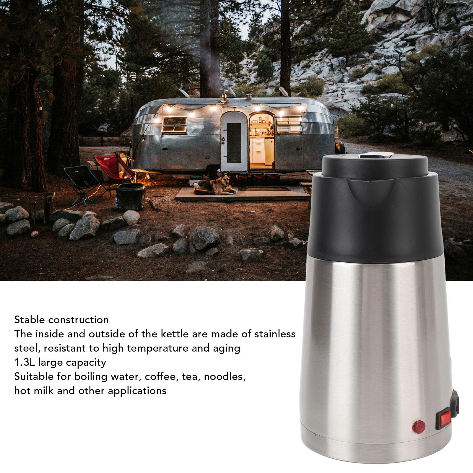 Hervidor de agua eléctrico para coche, 1.3L 200W 24V Hervidor de agua eléctrico portátil de acero inoxidable con luz indicadora Hervidor eléctrico de café y leche para remolque