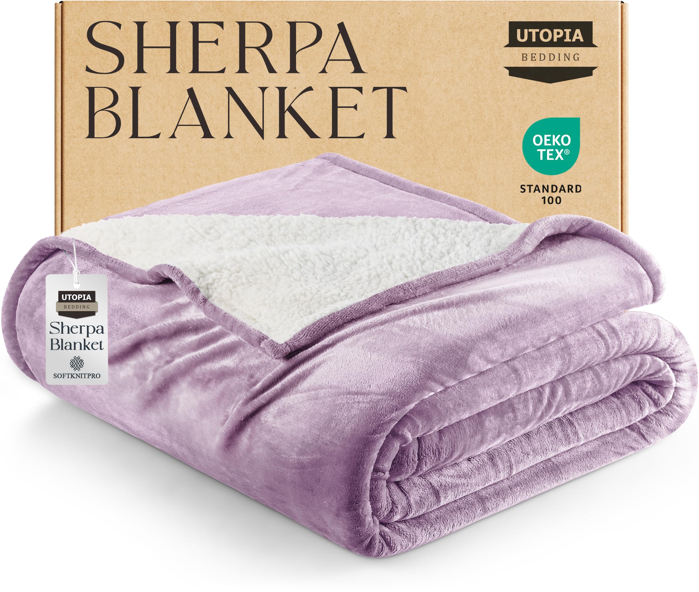 Utopia Bedding Sherpa Blanket Twin Size (Lilac, 90x66 Inches) - Soft Lightweight Plush Fleece Reversible Blanket for Bed, Sofa, Couch, Camping and Travel