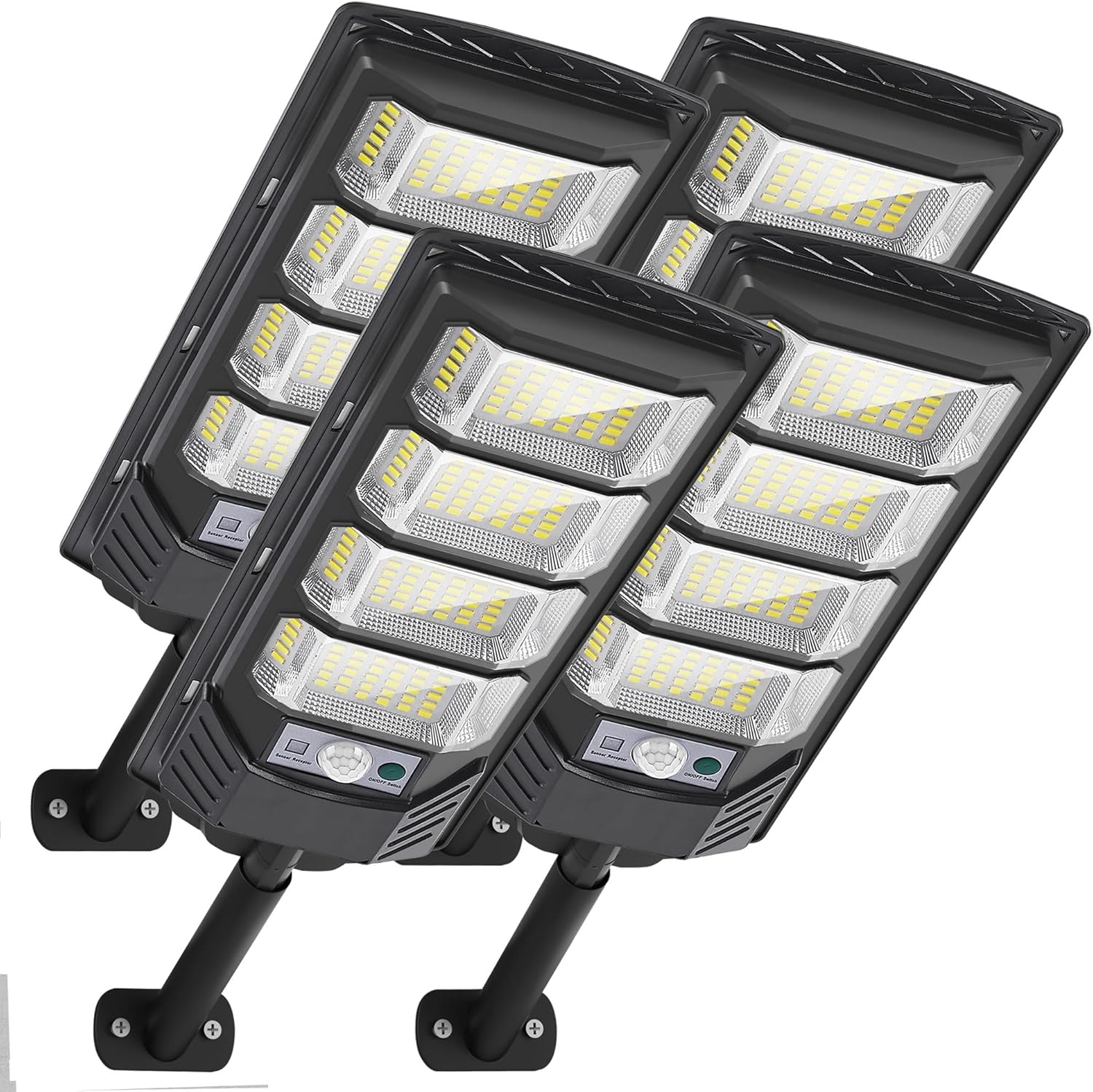 Solar Lights Outdoor with Motion Sensor, 192 LEDs 6500K Solar Street Lights with Remote Control, Dusk to Dawn Waterproof Flood Lights for Yard, Garage, Parking Lot, 4-Pack