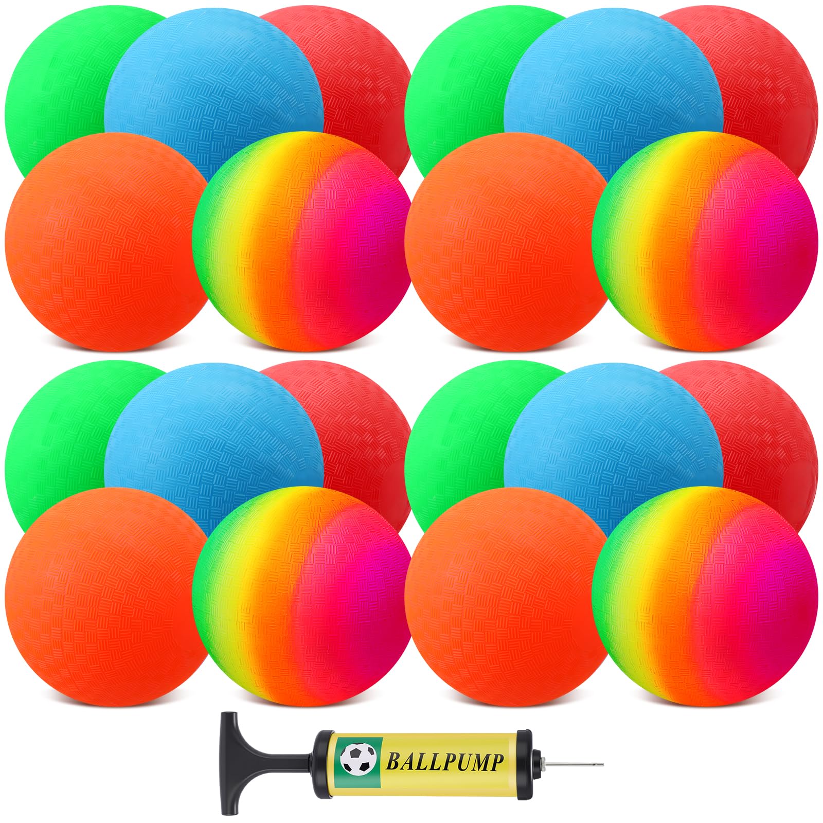 Vinsot 12 Stück 21,6 cm Spielplatzbälle Kickball Bulk, Hüpfbälle für Kinder, aufblasbarer Handball mit Handpumpe für Indoor-Outdoor-Spiele