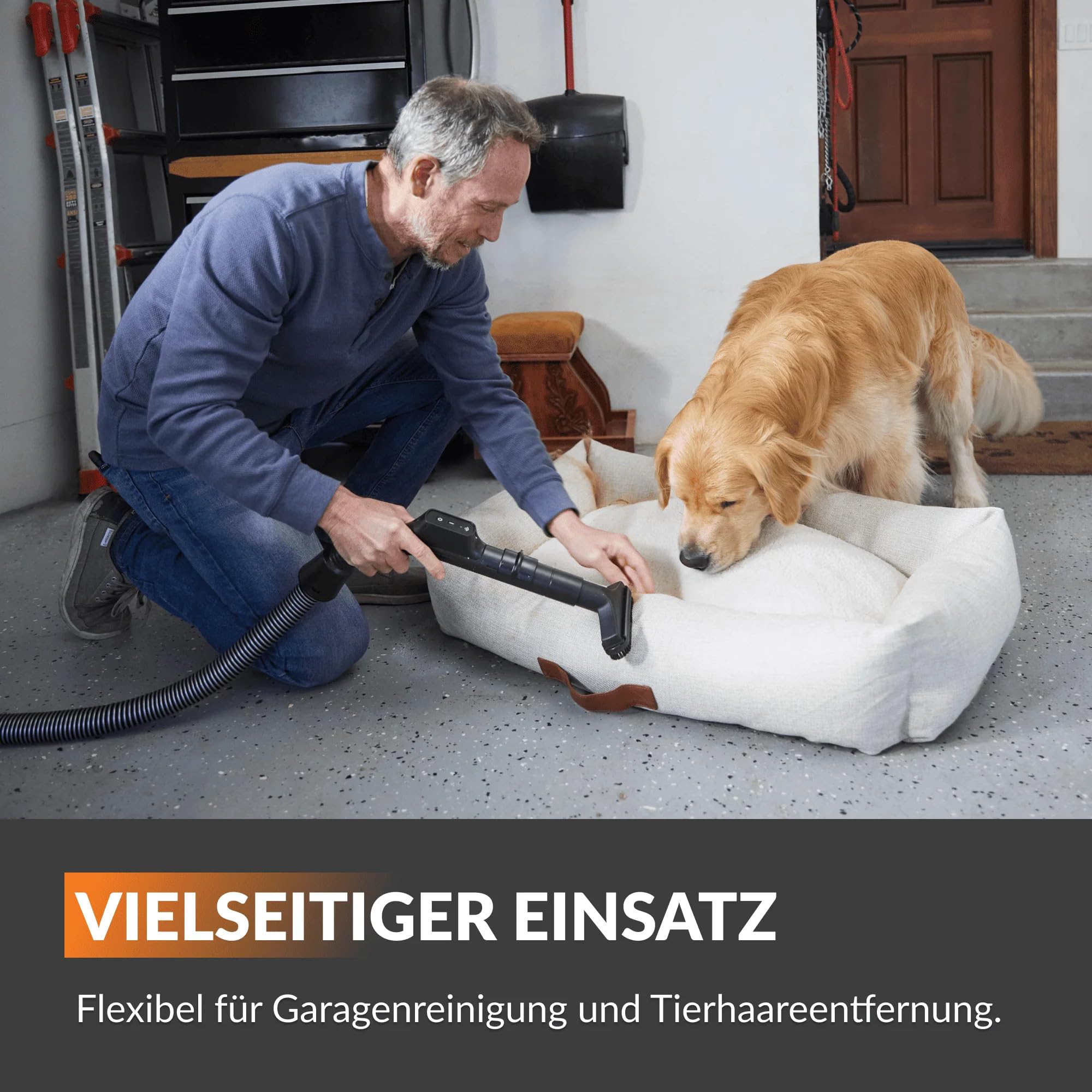 Giraffe Tools Grandstorm Einziehbarer Staubsauger mit 10 m langem, knickfestem Schlauch, wandmontierter Staubsauger mit 6 Düsen für die Garagenreinigung, Fernbedienung, Schwarz