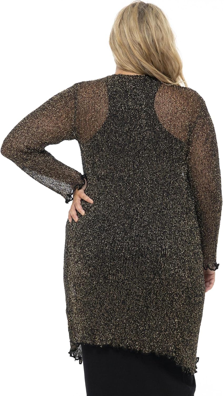 Back From Bali Womens Plus Size Metallic Sheer Long Cardigan Lightweight Open Front Shrug Lite Knit Sweater 2X 3X 4X - Image 2