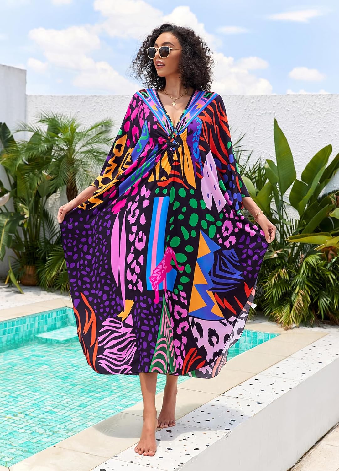 Plus Size Kaftan Dresses for Women Loose Batwing Sleeve Bathing Suit Cover Up Lightweight Loungewear - Image 3