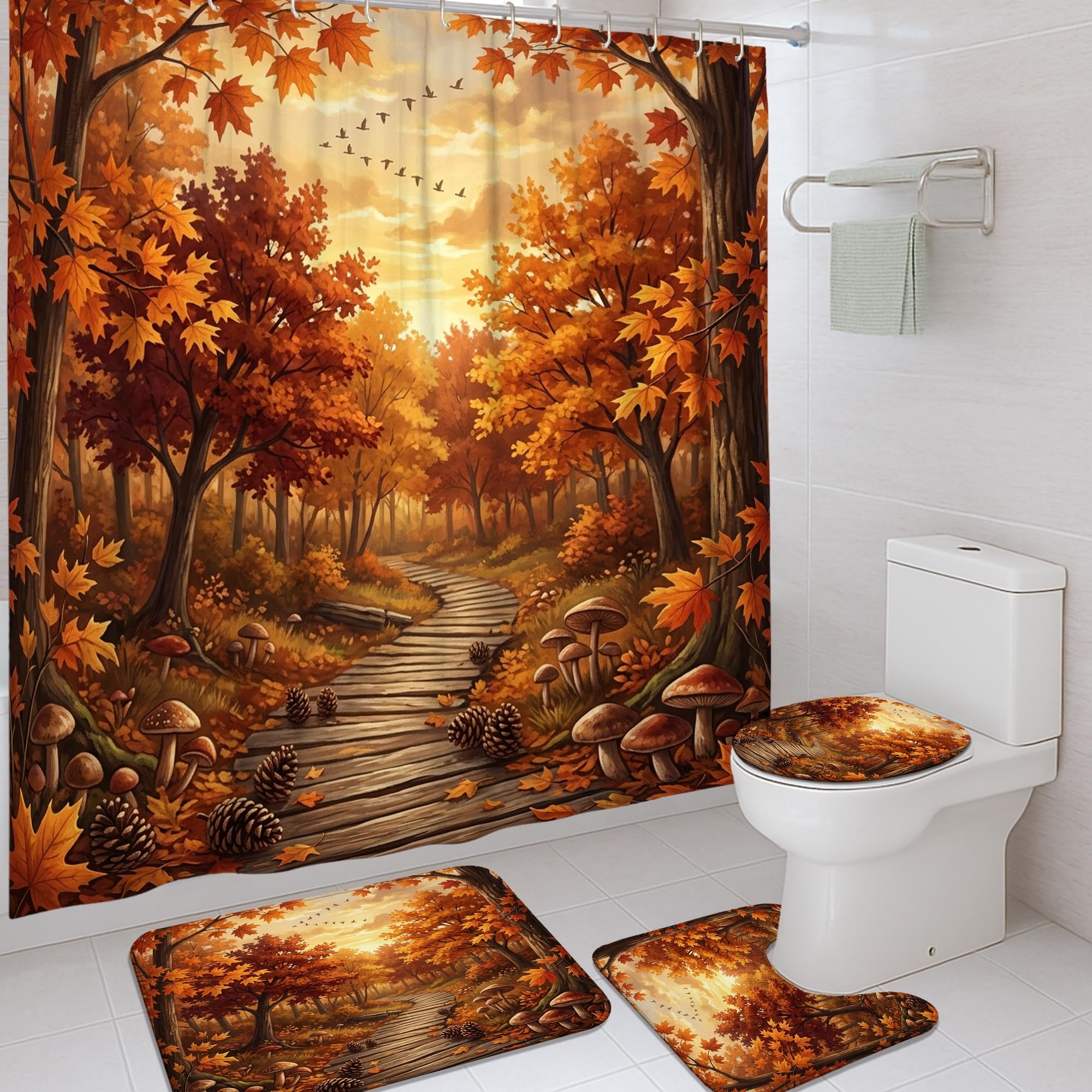 Rideaux de douche en tissu pour dortoir et baignoire motif érable orange