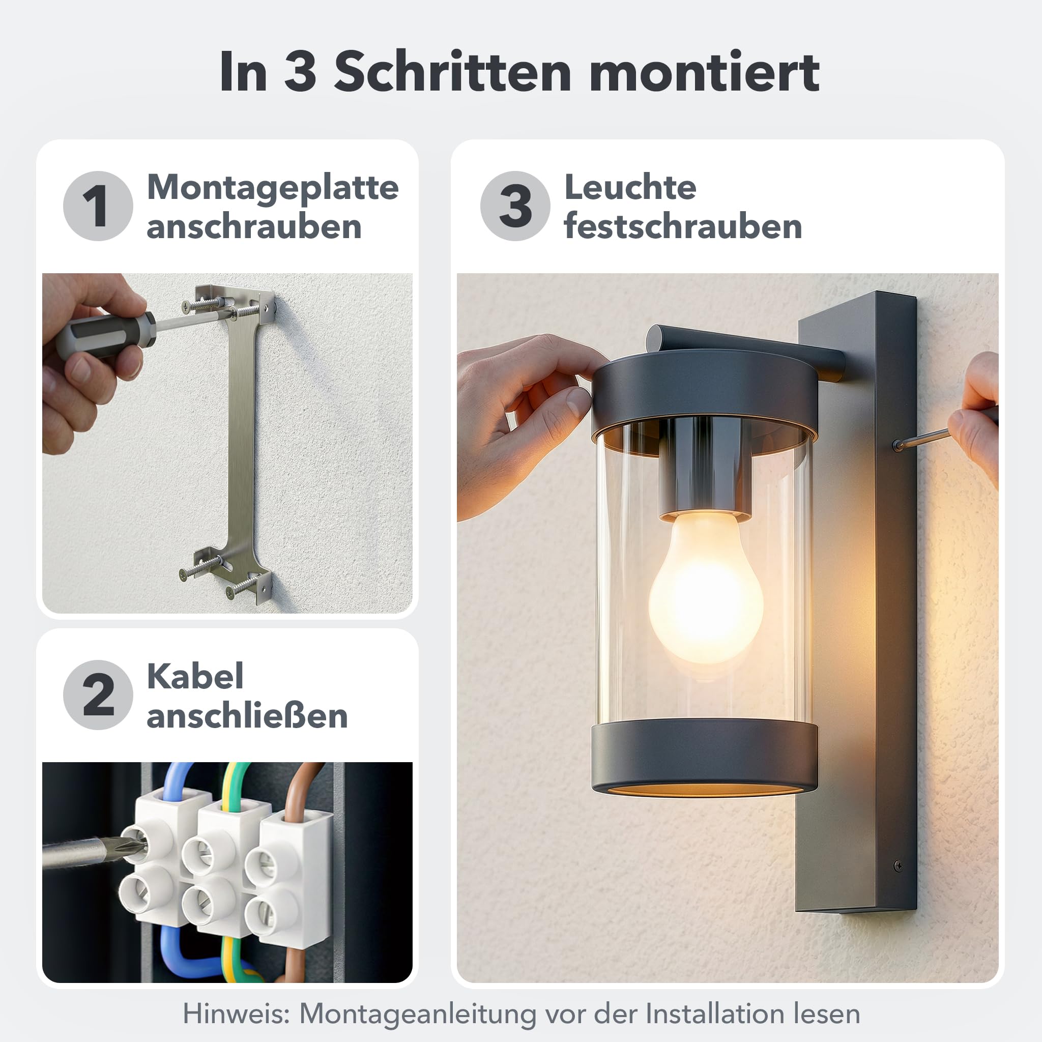 ledscom.de 4x Außenwandleuchte LAIFA anthrazit matt, Glas/Edelstahl, E27 Fassung (max. 40 W), ohne Leuchtmittel