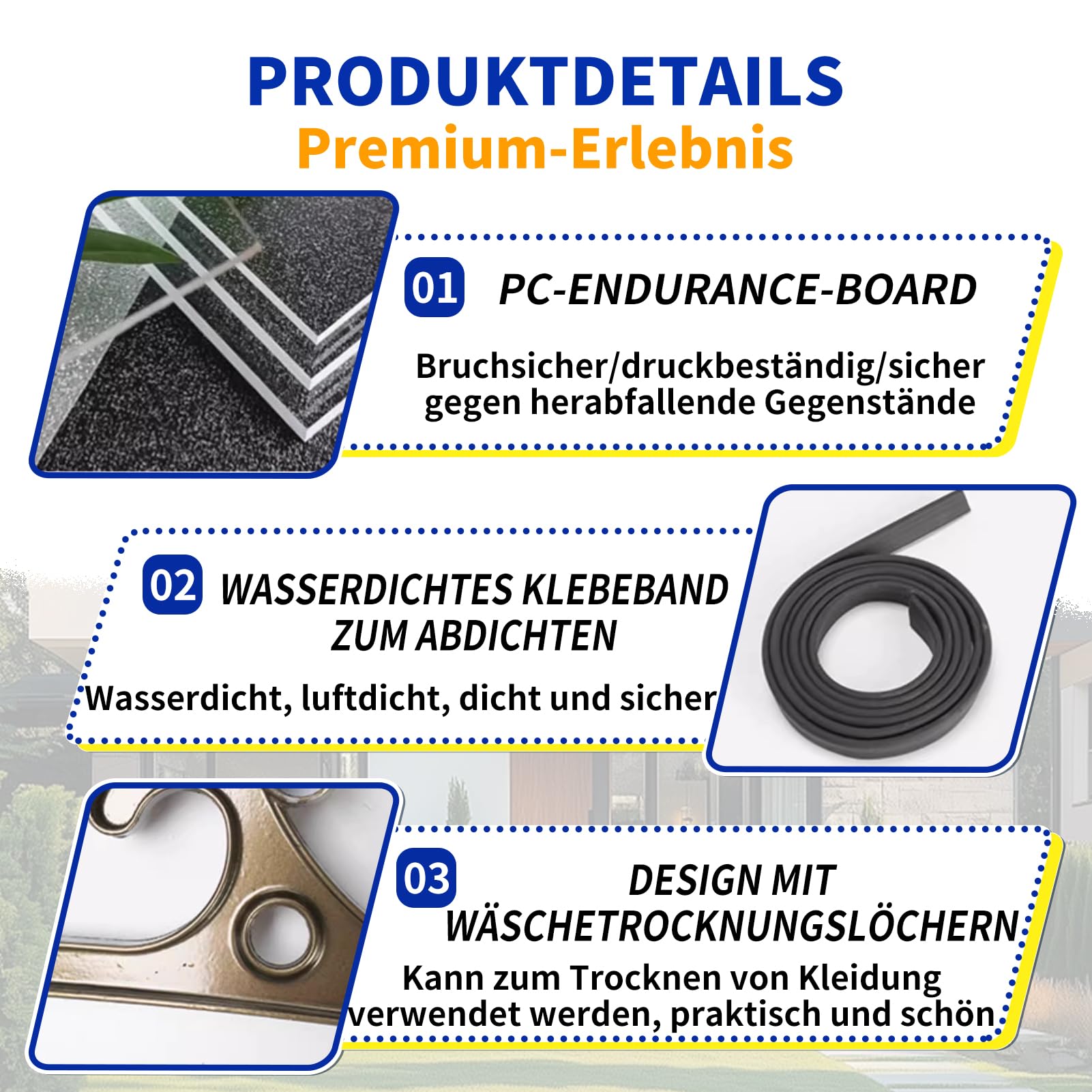 Haustürvordach Modern Design, Neutrale Farbe passt zu Jeder Fassade, Bietet Schatten und Lärmschutz, Mit Befestigungsmaterial für Einfache DIY-Installation（120x200cm）