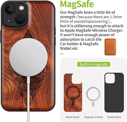 Miniatura 79 de Carveit Funda magnética de madera para iPhone 13 Pro [madera natural y TPU suave negro] funda protectora de madera única y elegante a prueba