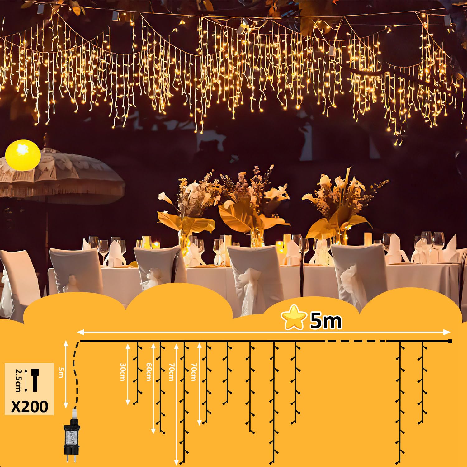 Ikodm 4 Stück LED Eisregen Lichterkette Außen 5m 200 LEDs Kaltweiß, Weihnachtsbeleuchtung mit 8 Modi, IP44 wasserdicht für Innenausstattung Außenbereich Schlafzimmer Hochzeit Party