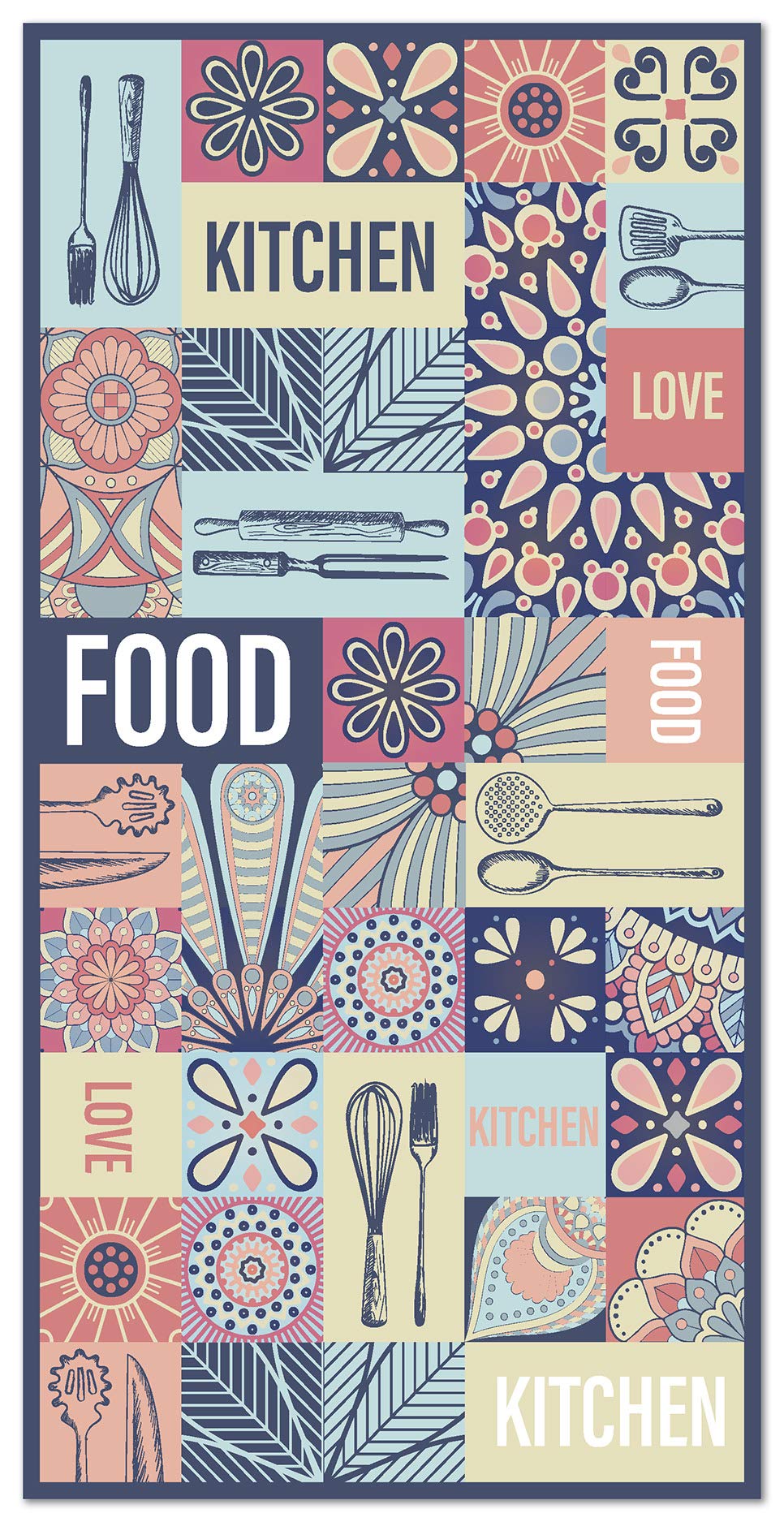 Panorama Alfombra Vinílica Cocina Salón - Varios Tamaños - (Cocina Collage Palabras Baldosas Multicolor 60x110 cm)