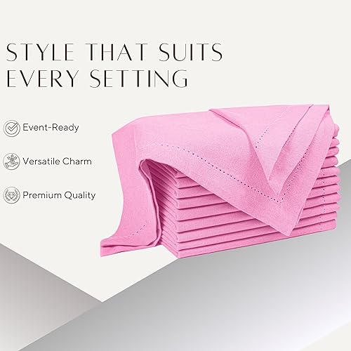Miniatura 3 de Palisa Juego de 12 servilletas de tela con detalles de dobladillo y esquinas ingletadas, 18 x 18 pulgadas, color rosa, servilletas reutilizables de