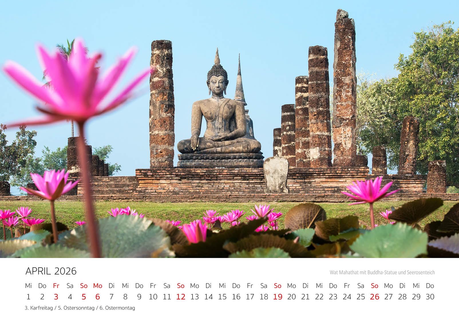 Edition Seidel Premium Kalender Buddha 2026 Format DIN A3 Wandkalender Asien Thailand Bangkok buddhistischer Tempel Mario Weigt