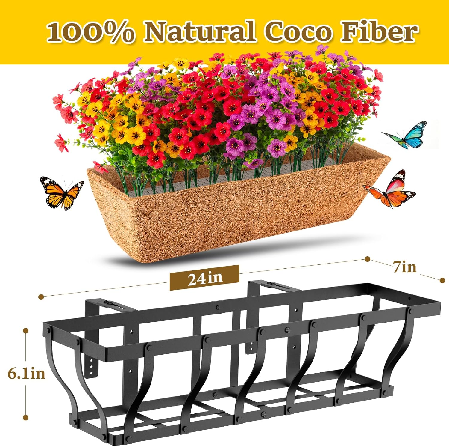 Railing Planter Boxes with Artificial Flowers, Adjustable Balcony Planters for Railing Hanging, UV Sun Resistant Colorful Daisy for Porch Patio Balcony Home (1 Pack, 24 Inch) - Image 2