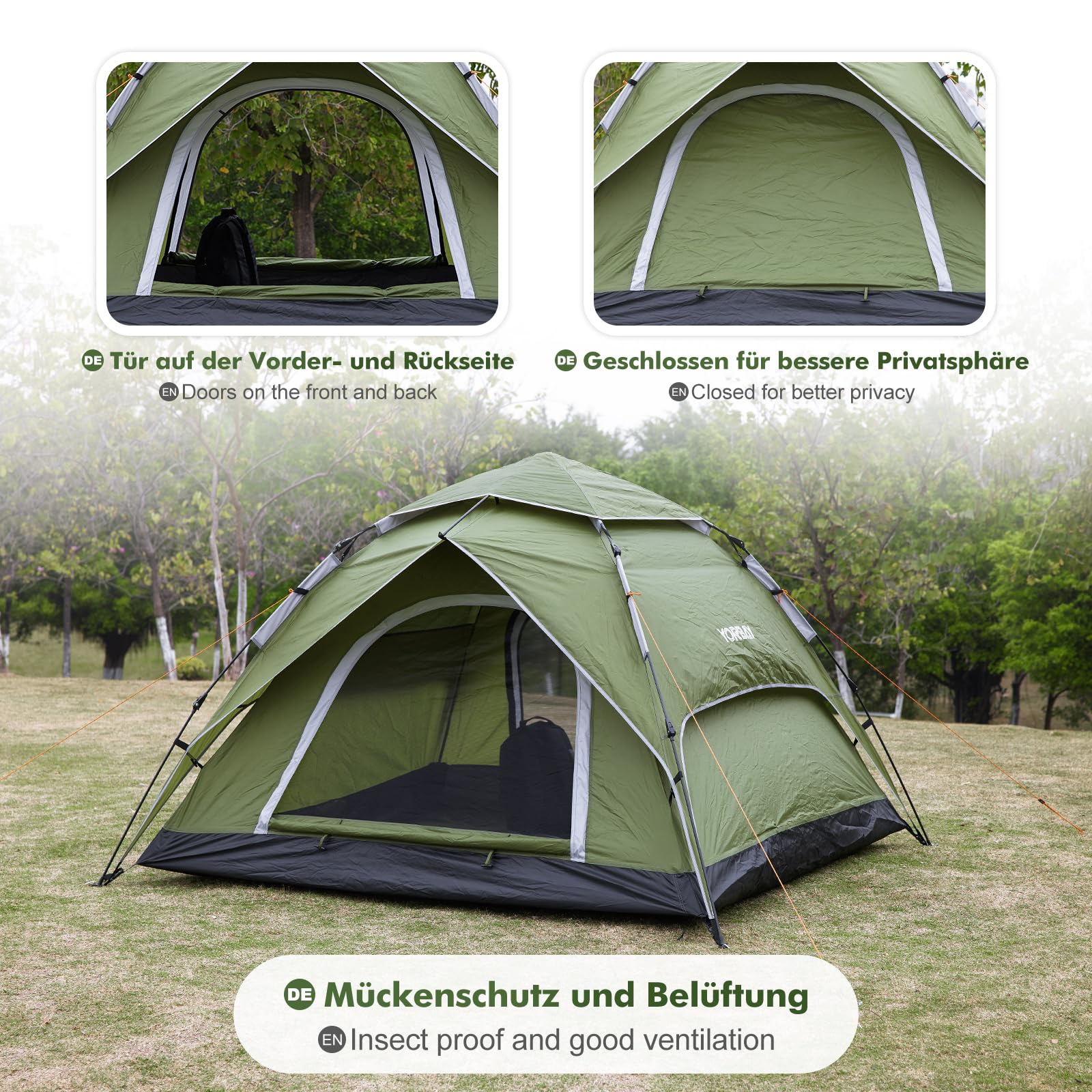 Yorbay Tenda da campeggio 2 in 1 per 2-4 persone, impermeabile, a doppia parete, protezione UV, per famiglia, trekking, attività all'aperto, festival