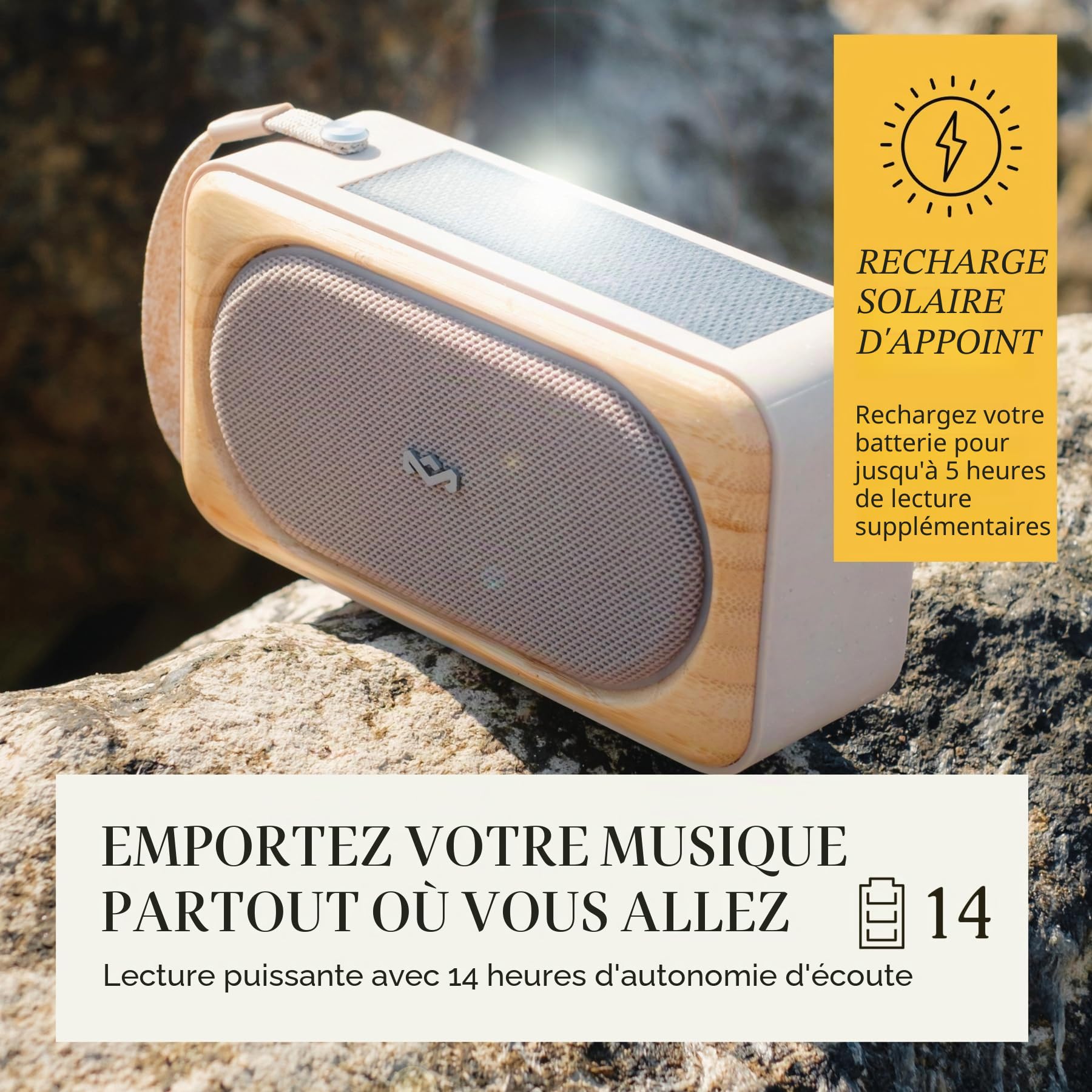 Marley House of Roots Solaire Enceinte Bluetooth Portable - Crème | Petite pour Voyage & Exterieur, Waterproof IP67, 14h De Musique, Haut Parleur Sans Fil Pour Smartphone