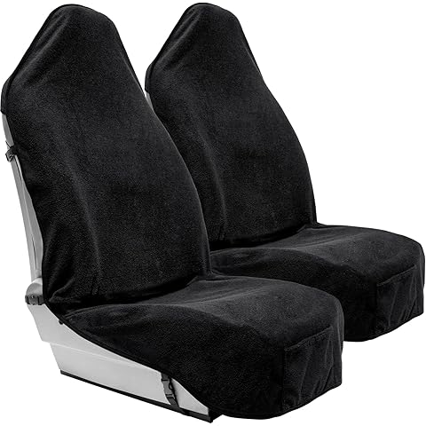 Season Guard Terry Cloth Sweat Towel Seat Cover; Carseat Towel Protector; Great for Gym Workout; Waterproof; Universal Fit for Car SUV Van Truck; EZ fit; Non Slip Grip; Machine Washable; 2pc Black