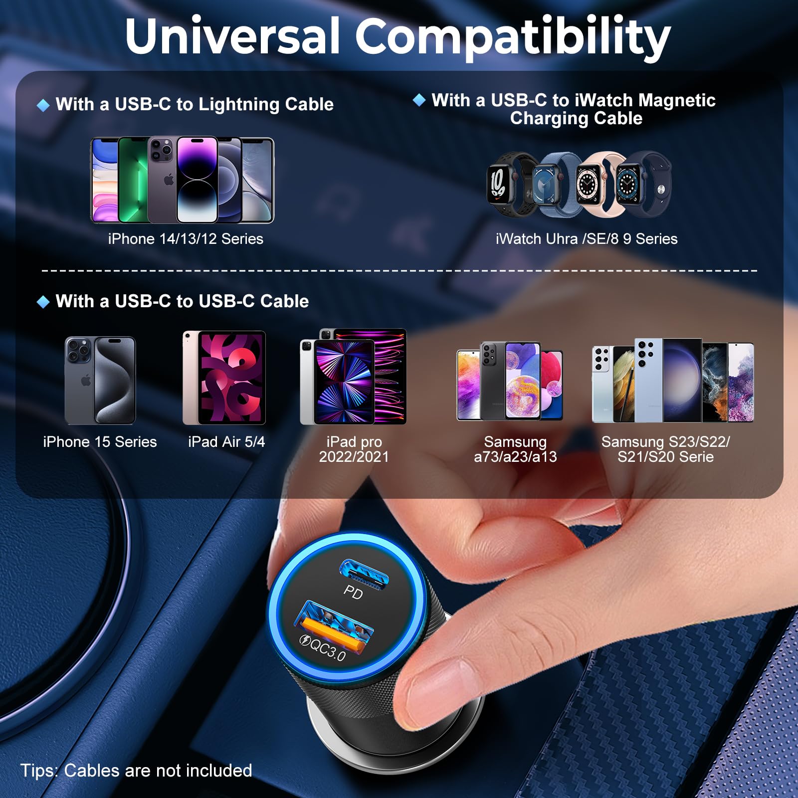 Paquete de 6 cargadores de coche USB C, 38 W dual USB-C + USB-A, adaptador de cargador de coche de carga rápida PD/QC 3.0, adaptador de encendedor de cigarrillos, enchufe USB para iPhone 17/16/15/14
