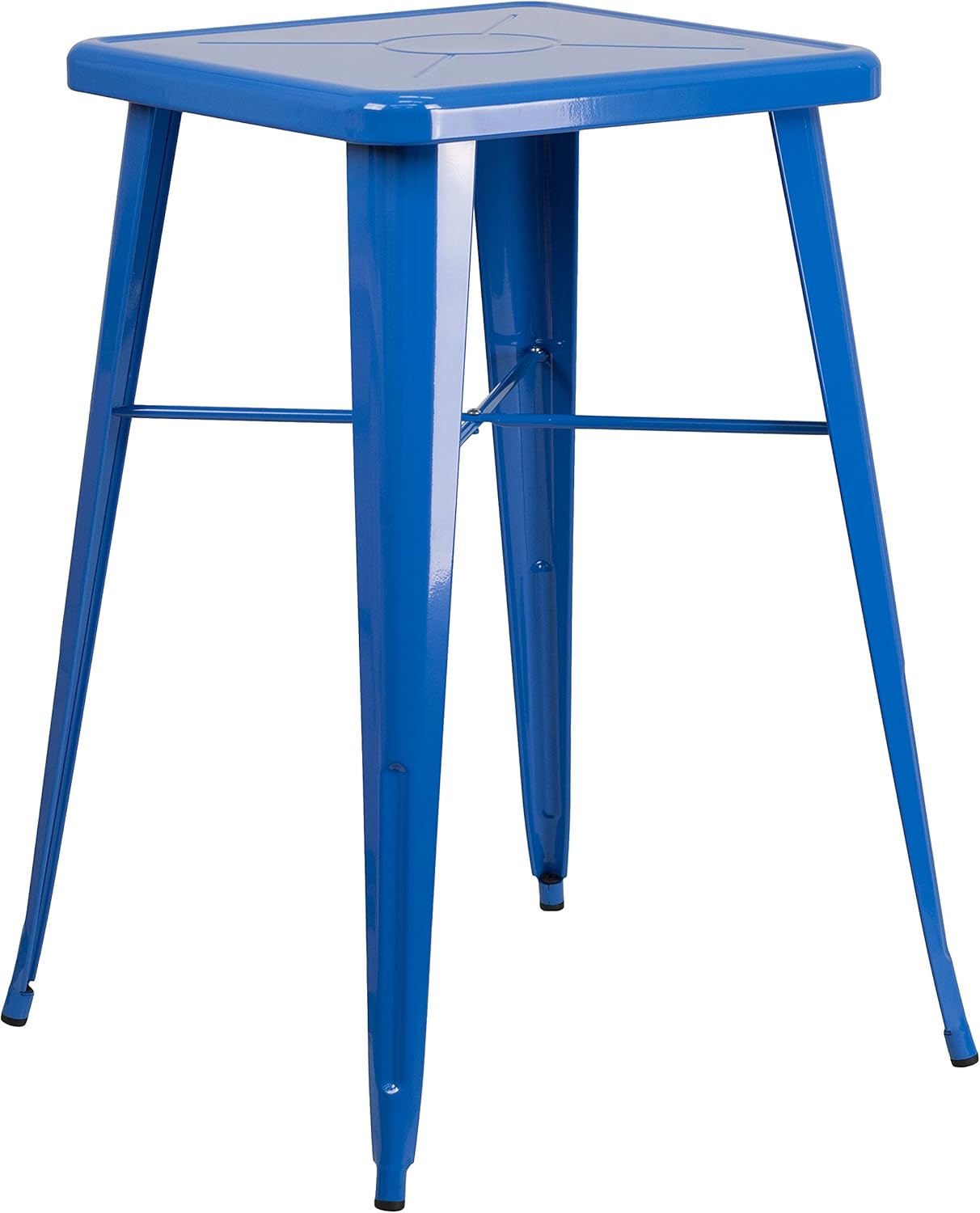 EMMA + OLIVER Commercial Grade 23.75 Square Blue Metal Indoor-Outdoor Bar Height Table