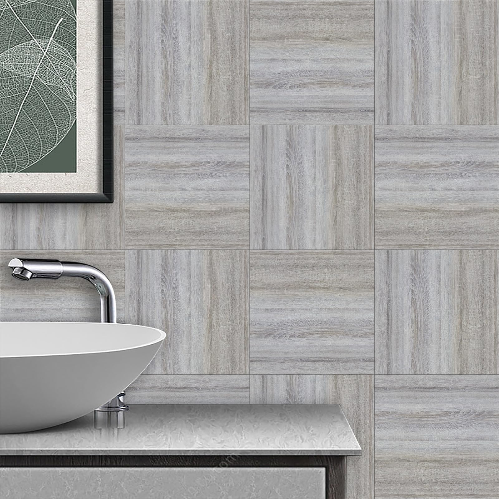 Stick on Tiles Gray Wood Grain Tile Stickers for Bathroom Kitchen Backsplash Waterproof Tile Covers for Fireplace Surround Cabinet Furniture Stick on Kitchen Tiles 10x10 cm/10 pcs