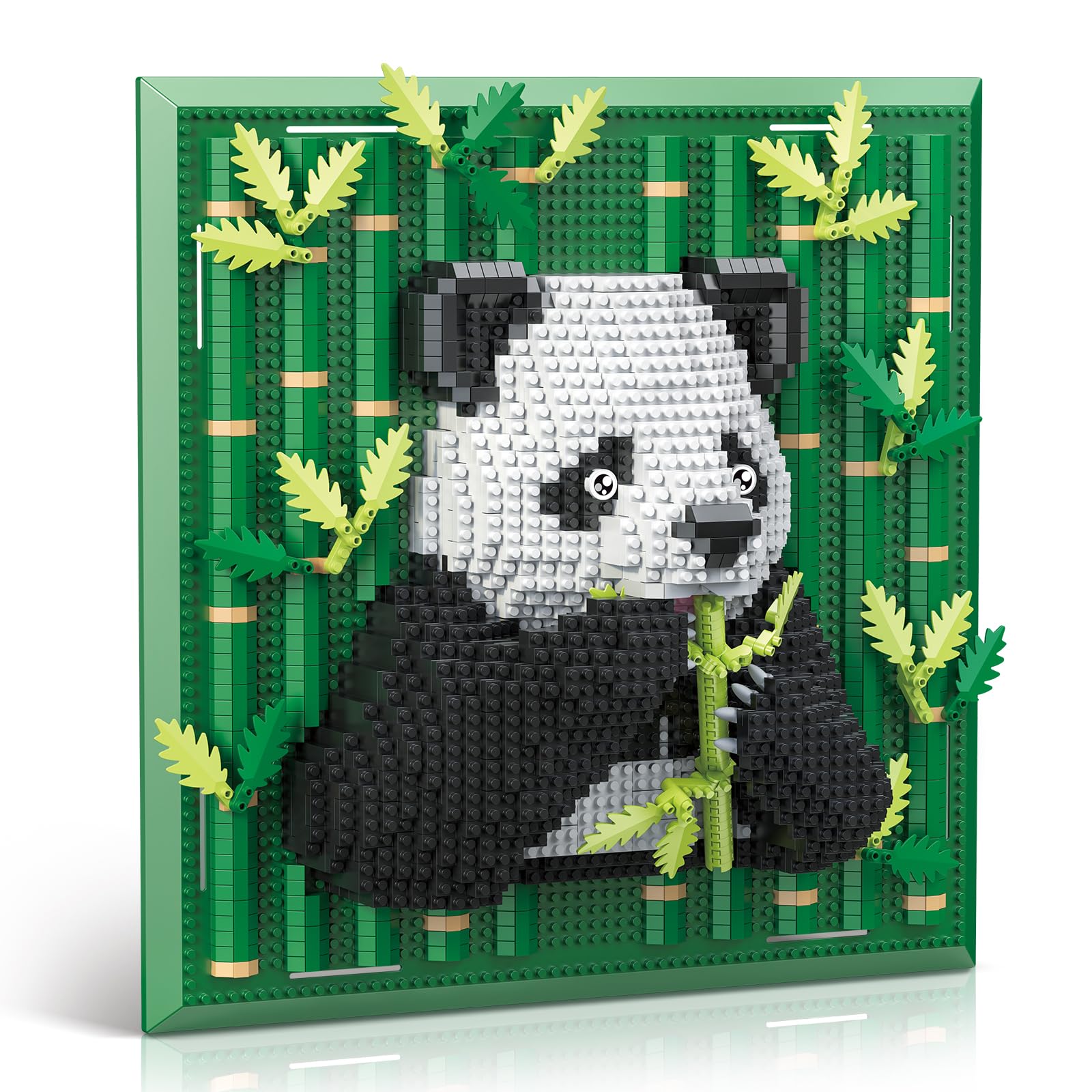 Panda Animal 3D Wall Art Micro Mini Building Blocks Set, 2448pcs Mosaic Painting with Bamboo Model, Idea Gift Panda Toy for Adults & Boys Girls, Unique Home Animal Wall Decor or Table Display