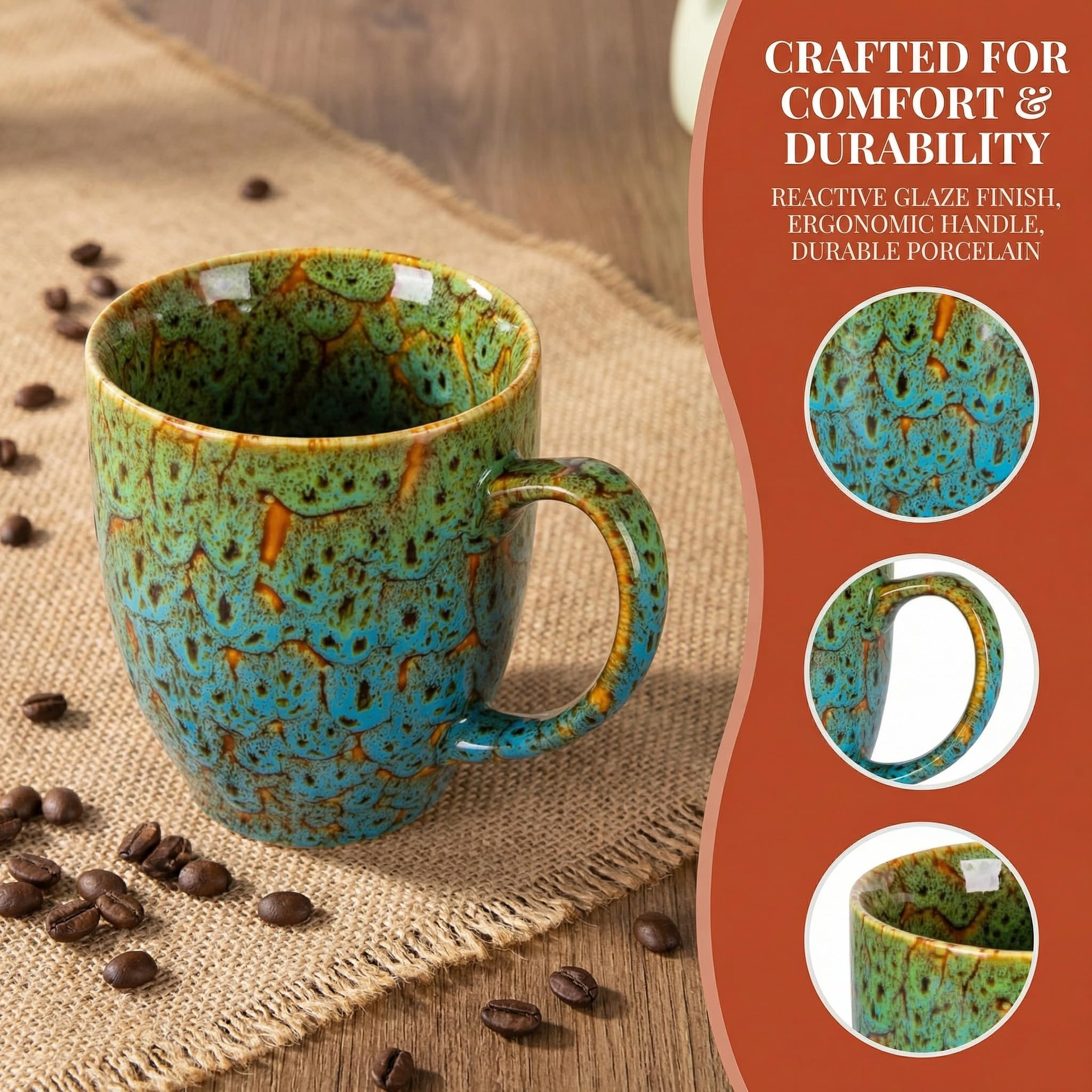 Juego de 2 tazas de café de cerámica grandes de 16 onzas, asas ergonómicas, aptas para lavavajillas y microondas, perfectas para té, hogar, oficina y regalo