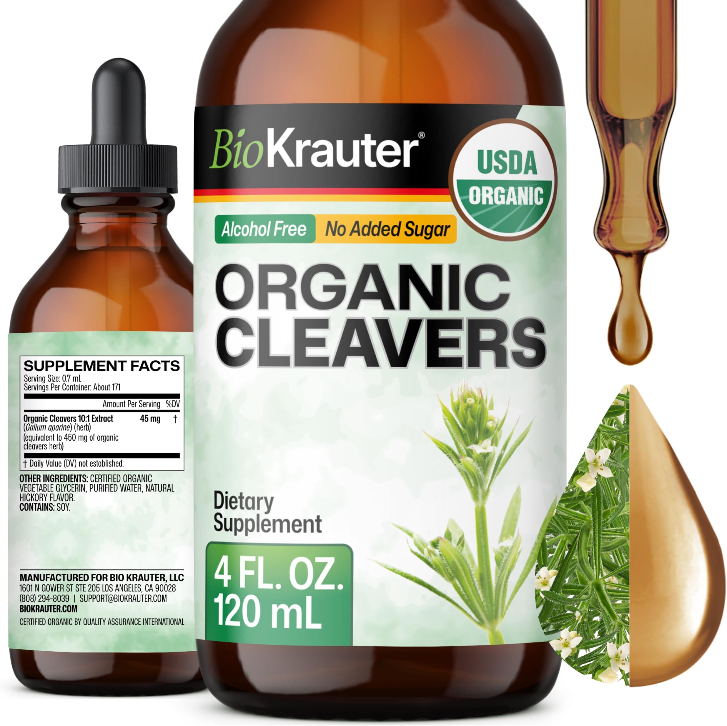 USDA Organic Cleavers for Lymphatic Drainage & Detox Support - 4 Fl.Oz