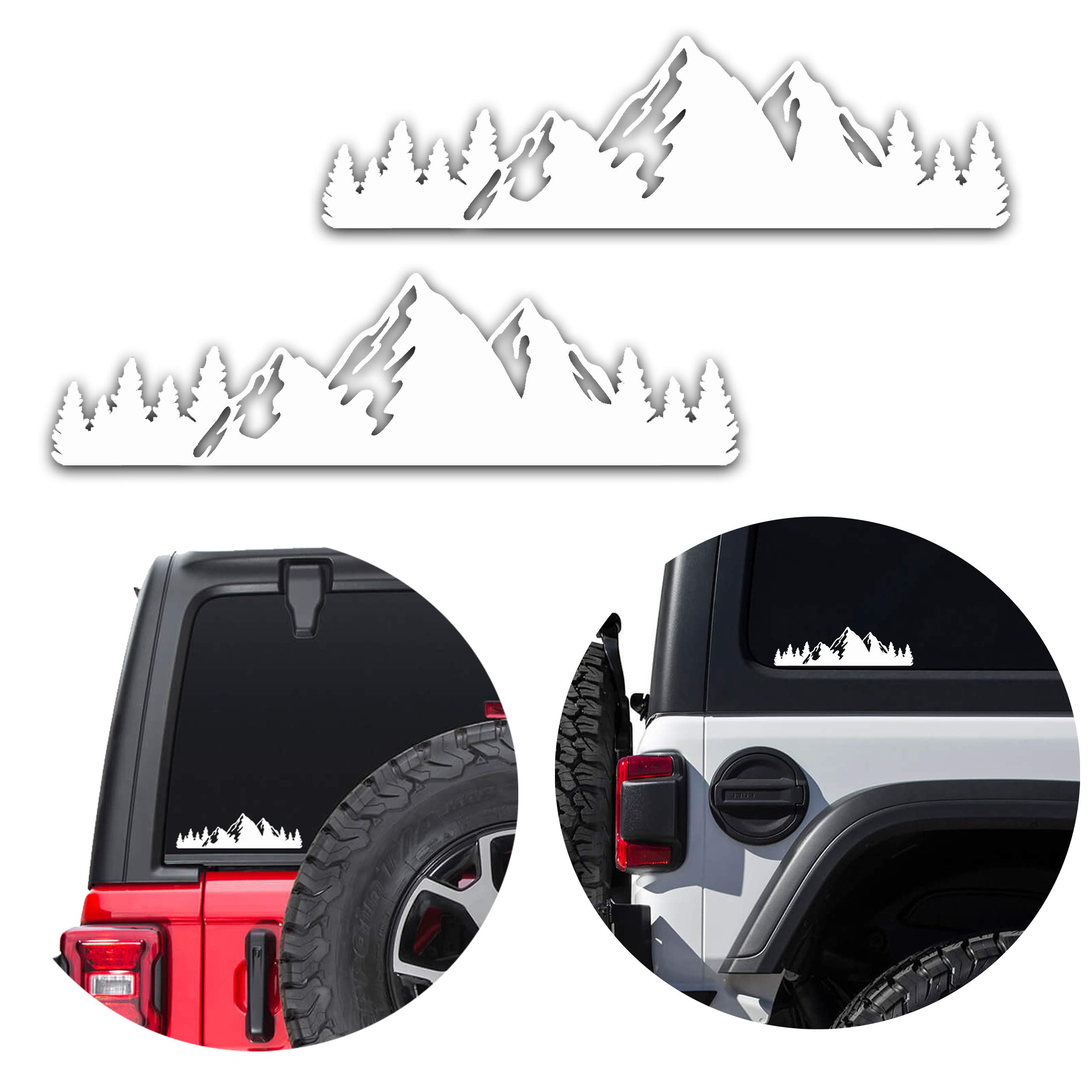NORTHERN DOCK Mountain Decal for Car Mountain Trees Bumper Sticker Forrest Decal for Vehicle (2-Pack, White)