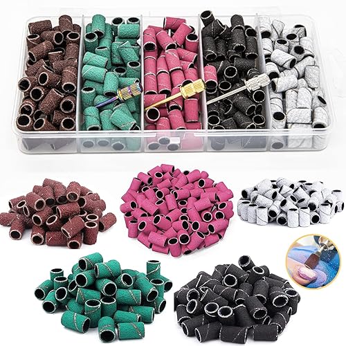 Miniatura 1 de Bandas de lijado coloridas, 250 unidades de 5 colores bandas de lijado #80#120#150#180#240 para uñas acrílicas, con 3 brocas de uñas de 332 pulgadas