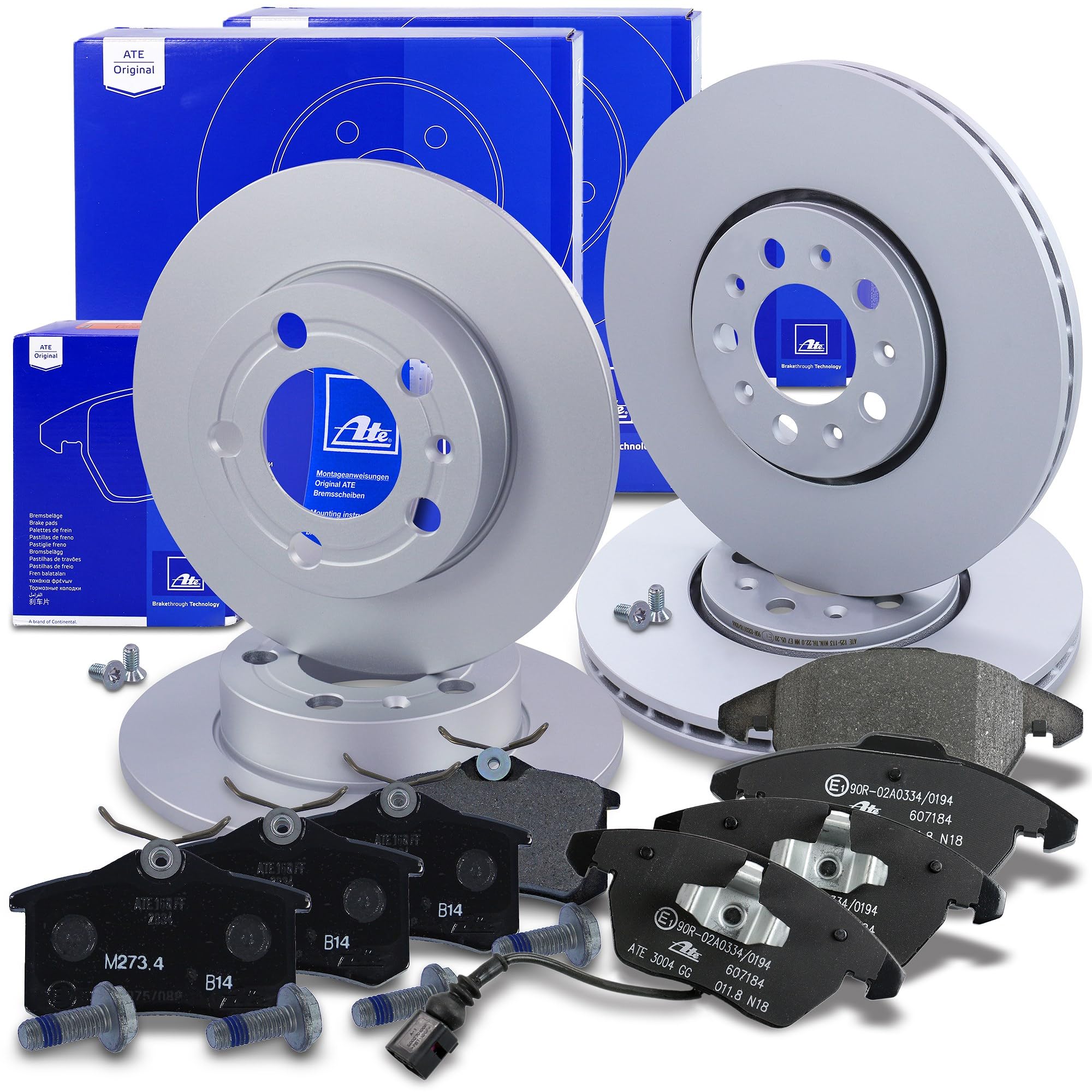 ATE Set di freni +dischi freno anteriori ¯ 288mm ventilati +posteriori ¯ 230mm pieni e pastiglie freno anteriori +posteriori Compatibile con AUDI A1, SEAT IBIZA, SKODA FABIA, ROOMSTER, VW POLO