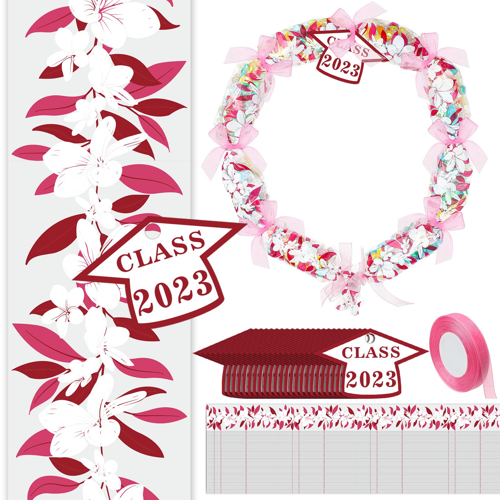 Junkin24 Set Candy Lei Tubing Graduation Candy Lei Making Kit Class of 2024 Hawaiian Lei Bags Congrats Grad Lei Long Lei Ribbons Candy Dessert Filler for Party Graduate Gifts