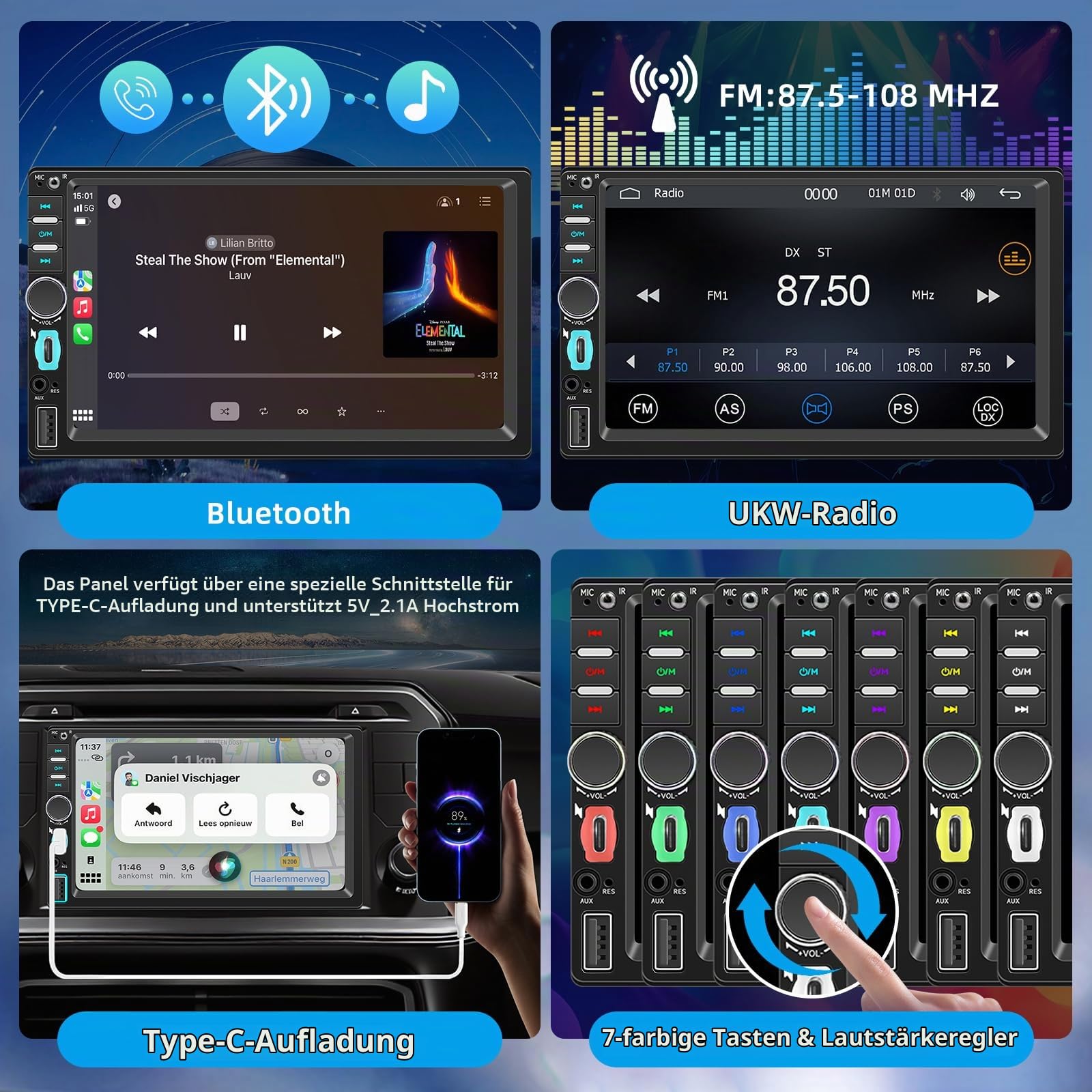 WERESOUND 1 DIN Autoradio mit Bildschirm - Wireless CarPlay & Android Auto