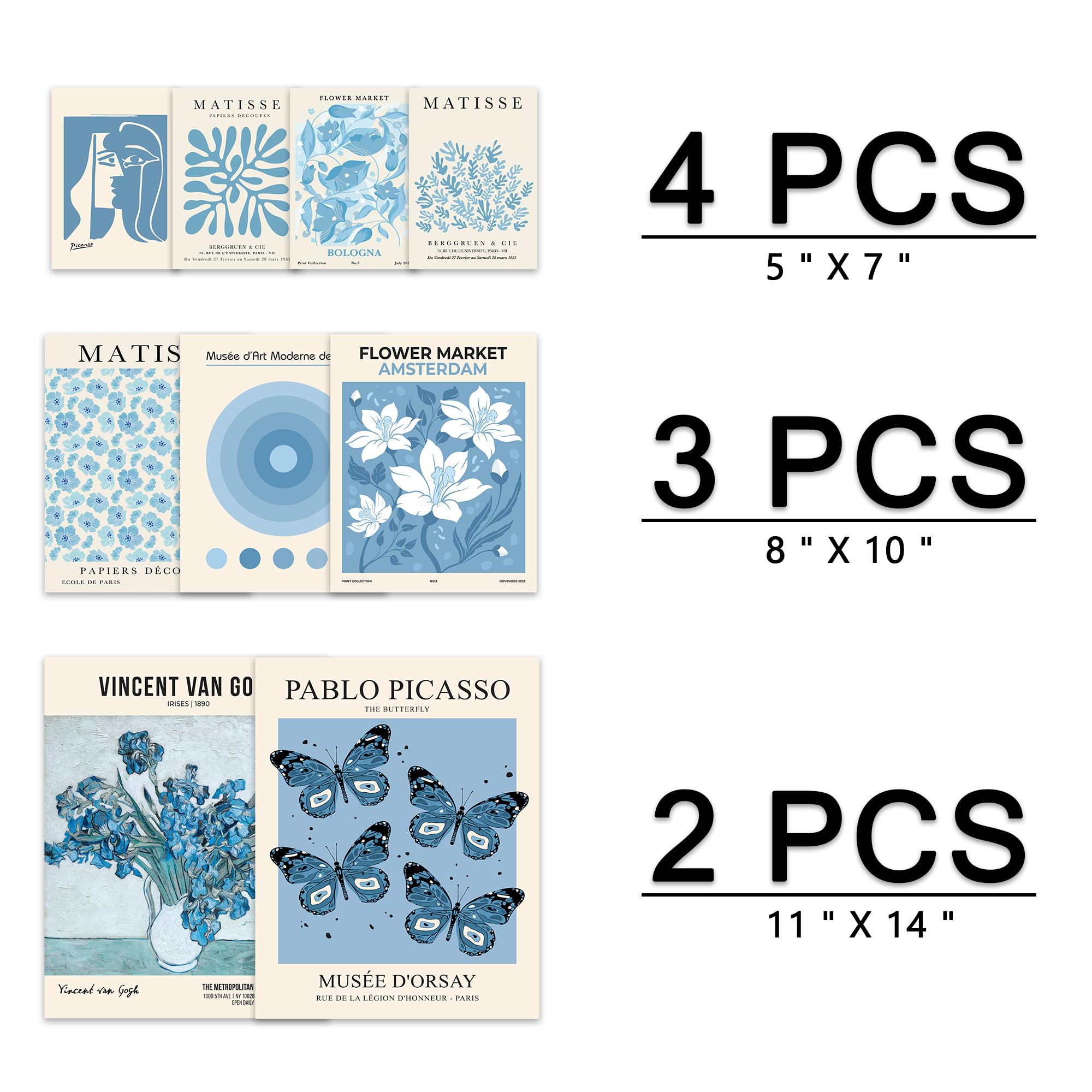 Blue Wall Art Poster Prints,Set of 9 Matisse Wall Decor for Dorm Bedroom,Trendy Aesthetic Pictures for Teens Boys Girls, Maximalism Posters Wall Decorations