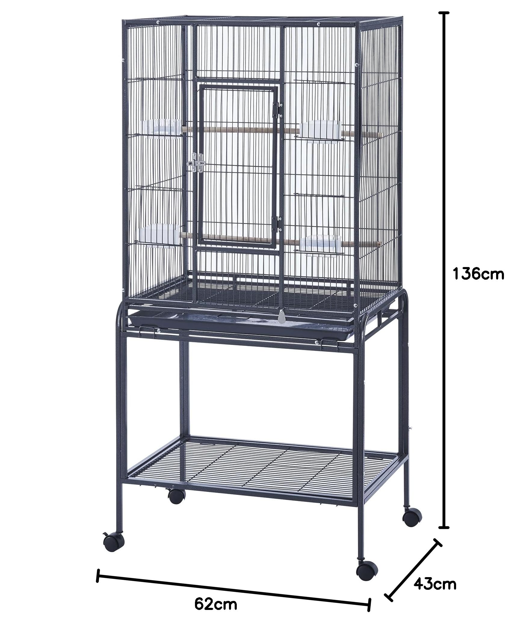 Panana Large Bird Cages Parrot Cage Wide Flight Metal Animal Cage for Budgie Parakeet Conure With Rolling Stand Wheels (Black, 62L x 43W x 136H) — view 10