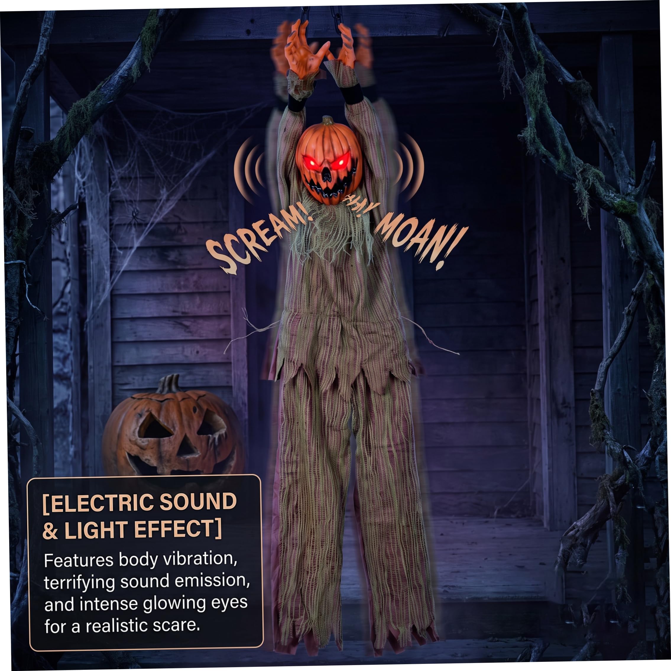 Decorazioni di Halloween attivate dal movimento, suono, luce e vibrazione Fantasma Prop