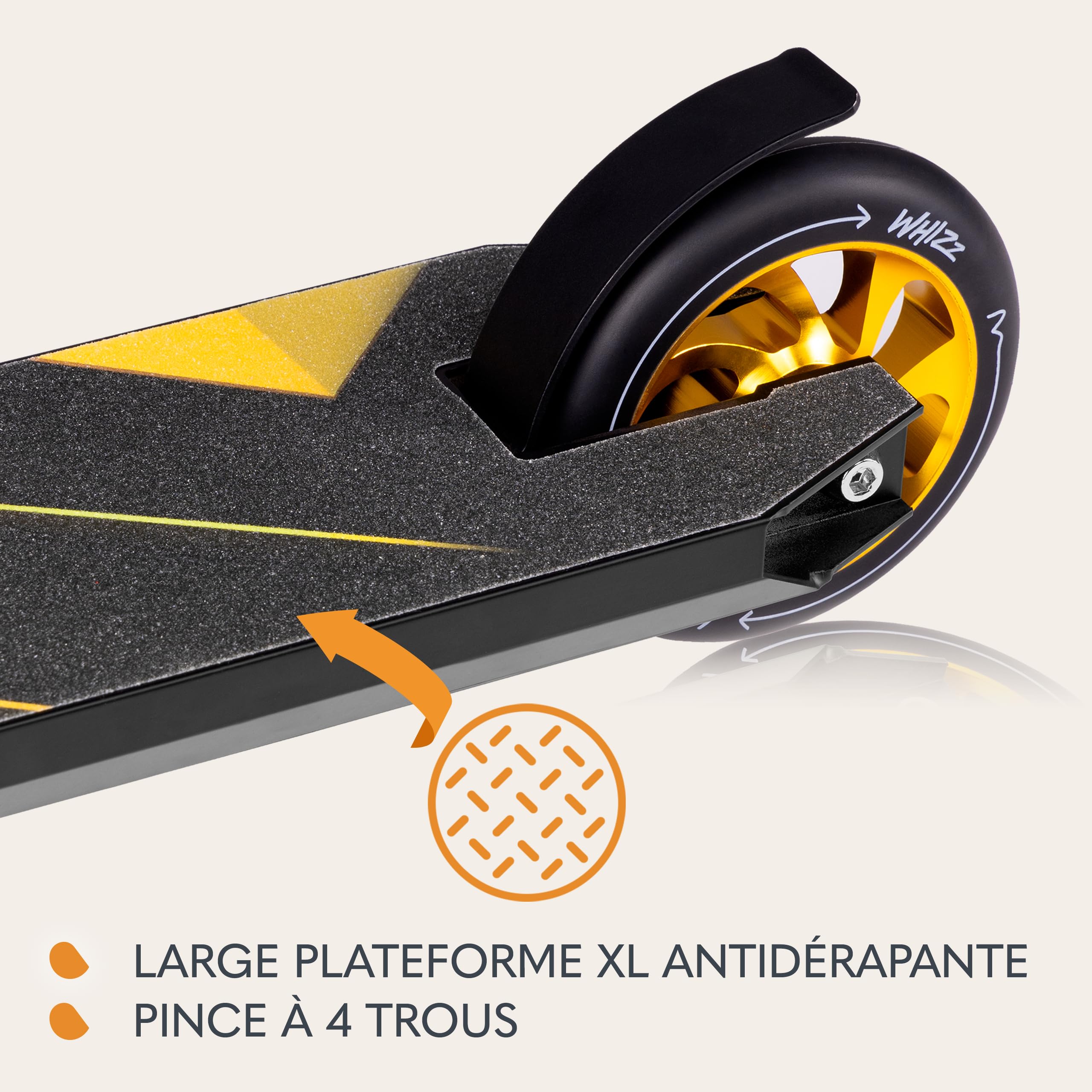 LIONELO Trottinette WHIZZ, roulements à Billes ABEC-9, Plateau en Aluminium, système de Compression HIC, Roues de 110 mm, Guidon Large en T, Frein Flex Fender MN Steel - Design Unique (Bleu)