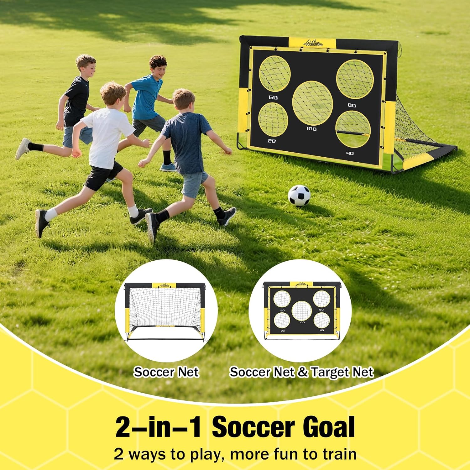 MoKo Soccer Goals for Backyard, Large Size Pop Up Goal Net with Target Panel, Portable Soccer Training Equipment for Kids Practice, Outdoor Sports Game