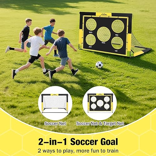 Miniatura 3 de MoKo Porterías de fútbol para patio trasero, red desplegable de gran tamaño de 5 x 4 pies con panel objetivo, equipo de entrenamiento de fútbol