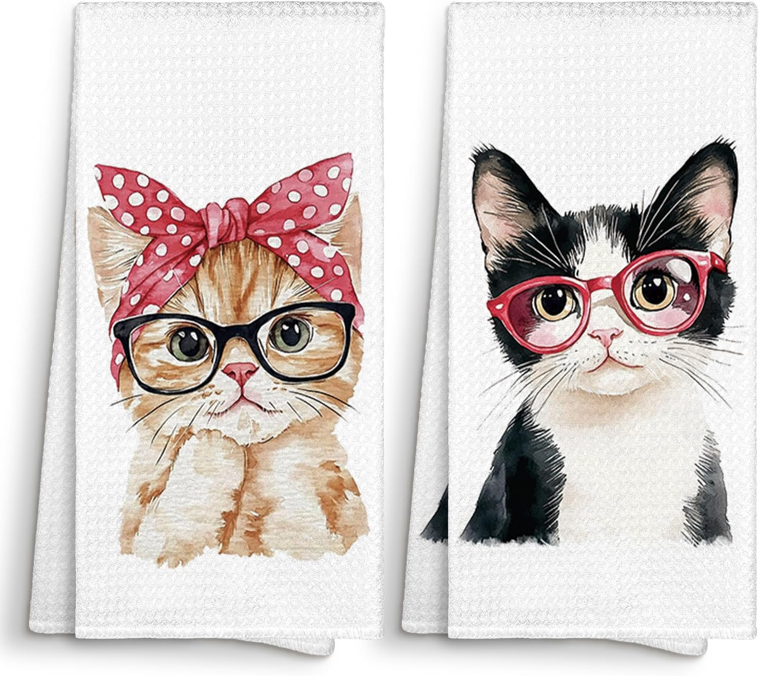 Cat Kitchen Towels Decorative 16x24 Set of 2, Cat Dish Towels Cloths Dishcloths Tea Towel Gifts for Women Men Pet Lover, Trendy Kitty Bathroom Kitchen Hand Towel Decor