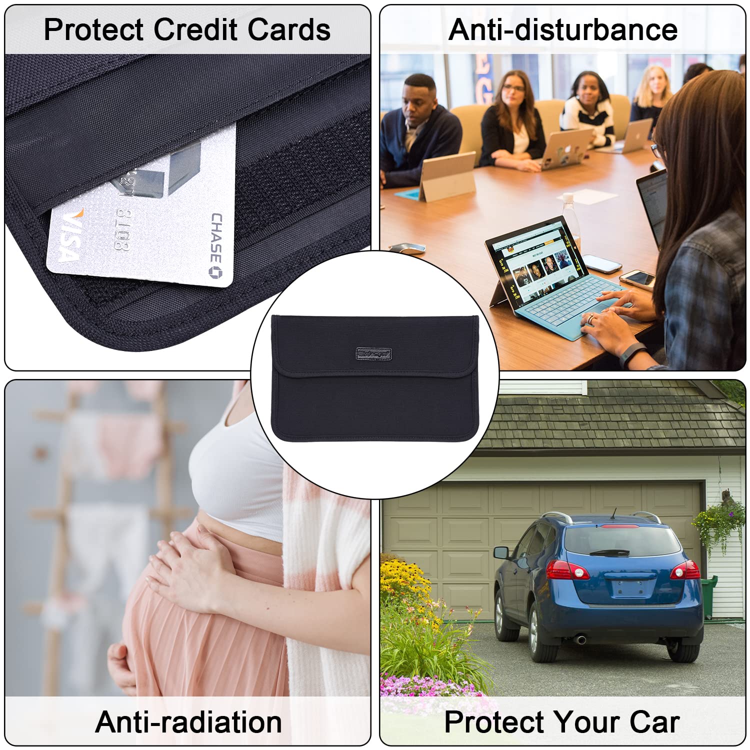 Wisdompro Faraday Sac de blocage de signal RFID, pochette de protection pour téléphone portable et clé de voiture, protection de la vie privée, anti-suivi, anti-espionnage – noir, format L