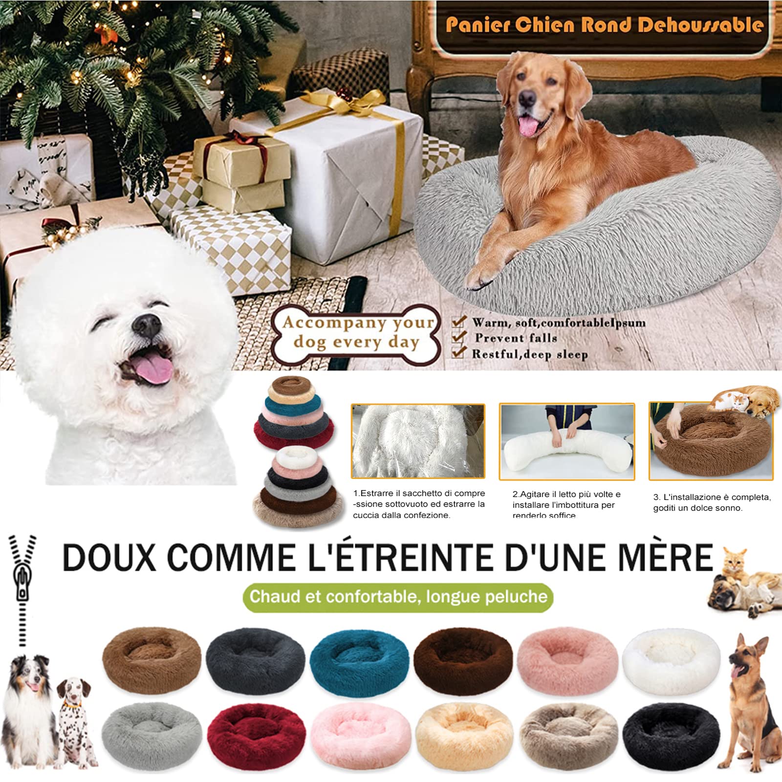 Rundes Hundebett XL (80 Cm)  Ausziehbar, Orthopdisch, Mit Abnehmbarem  Bezug, Rutschfester Boden, Braun