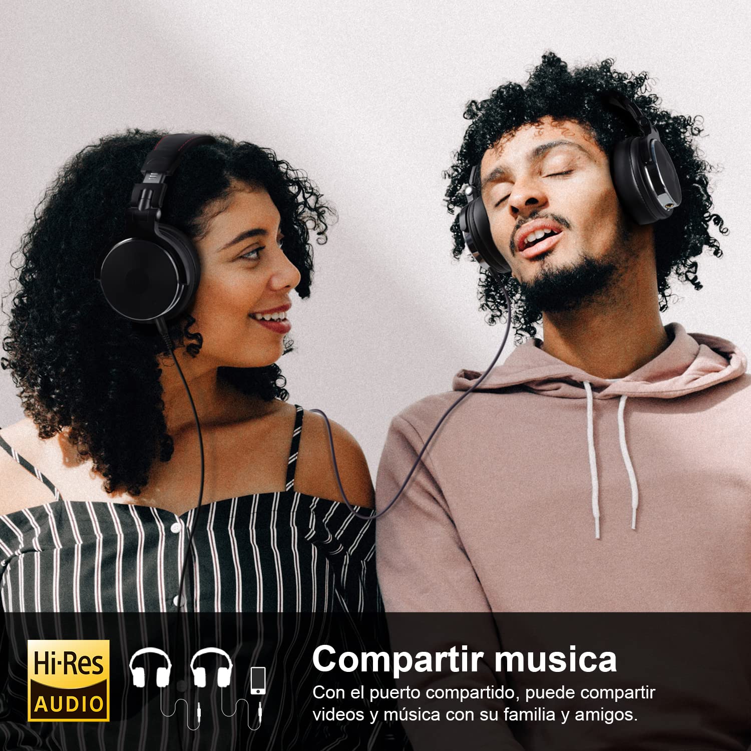 OneOdio - Auriculares de DJ para supervisión en Estudio, Mezclas, Aislamiento acústico, Carcasa giratoria a 90 º, Ajuste de 50 mm, Almohadillas de Piel, Auriculares de DJ con micrófono