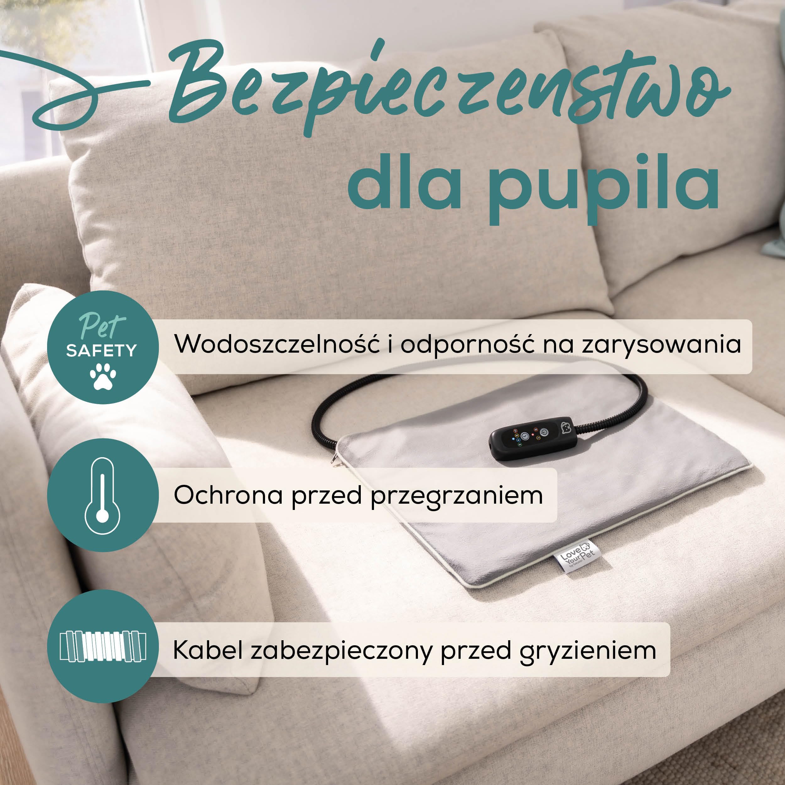 Beurer Love Your Pet Mata rozgrzewająca S „Lilli” z serii dla psów i kotów, z timerem, poduszka elektryczna, możliwość prania w temperaturze 30°C, odporna na zadrapania i wodoszczelna, 41 x 34 cm