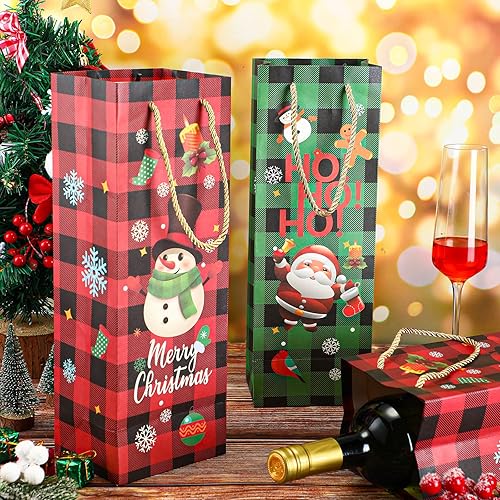 Miniatura 3 de Sepamoon 36 paquetes de bolsas de regalo de vino de Navidad, bolsas de botellas de vino a cuadros de búfalo, bolsa de vino de Navidad, bolsa de