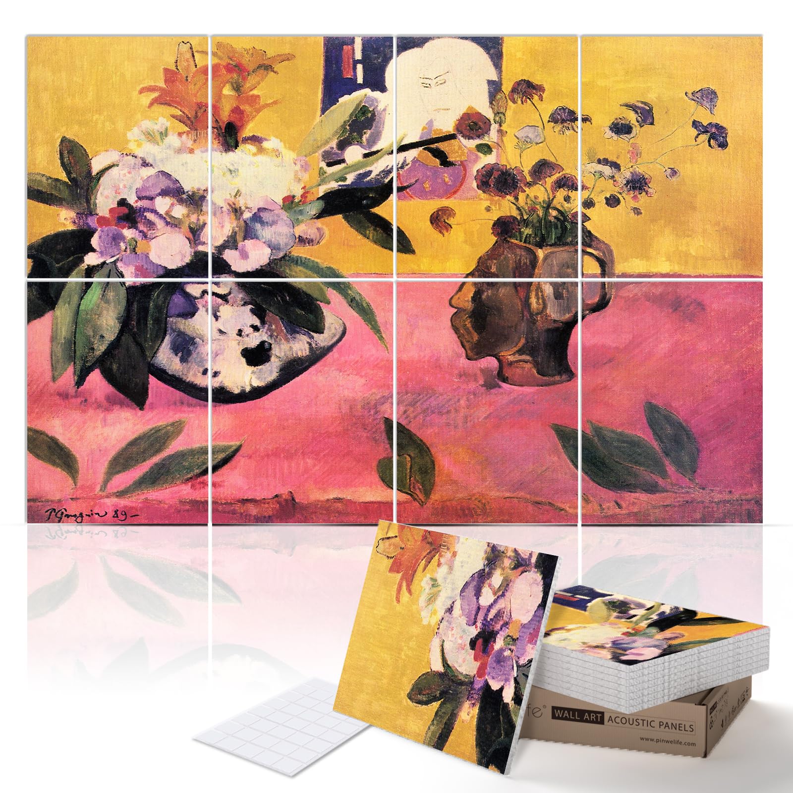 PINWELIFE® Wall Art Acoustic Panels, Sound Proof Absorbing Panels for Home/Office, Decorative Absorbing Dampening, Noise and Echo Cancelling, 120x80cm (Still Life, by Paul Gauguin)