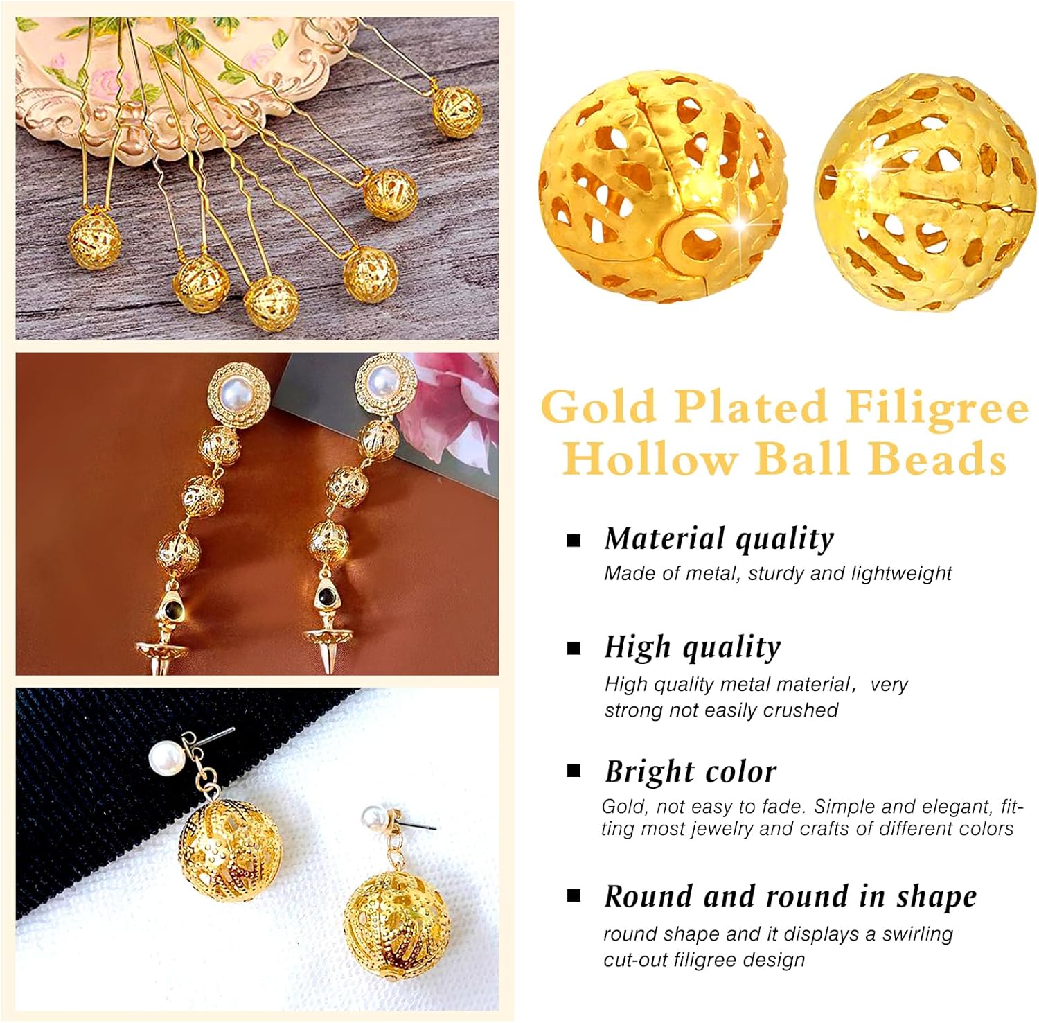 TOAOB 100pcs 10mm Gold Plated Filigree Hollow Ball Beads Round Metal Loose Spacer Beads for DIY Crafts Bracelets Necklaces Earrings Jewelry Making - Image 4