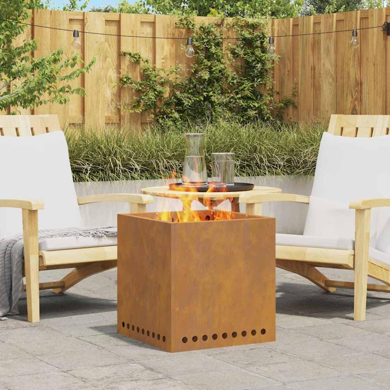 Fasba Fogata Cuadrada Moderna para Exterior: Diseño Elegante y Resistente, Fácil Mantenimiento, Jardines y Terrazas