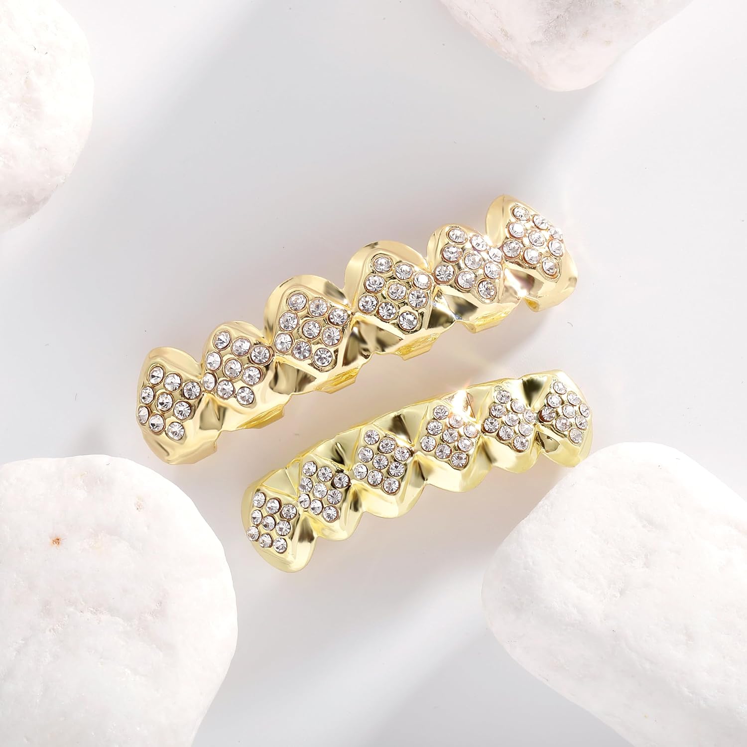 TOPGRILLZ Poker Heart Grills for Your Teeth, Grillz Teeth Men Grillz for Women, 18K Gold Plated Brass with Cubic Zirconia，Hip-Hop Cosplay Costume Accessory