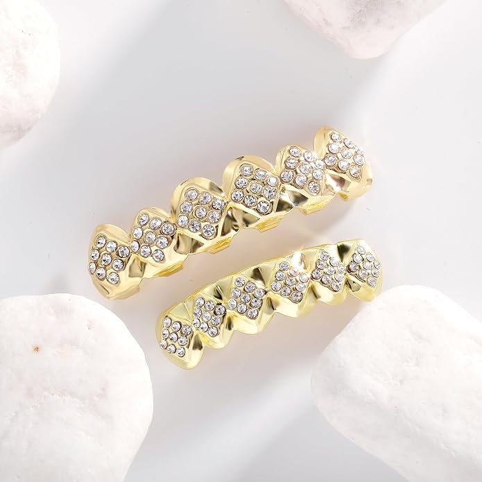 Poker Heart Grills for Your Teeth, Grillz Teeth Men Grillz for Women, 18K Gold Plated Brass with Cubic Zirconia，Hip-Hop Cosplay Costume Accessory miniatura 3