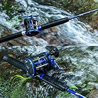 Vista 7 de Combo de caña de pescar Sougaiyang, combo de carrete de pesca con arrastre de 2 piezas con relación de engranajes de 3.8:1 y rodamientos 3+1