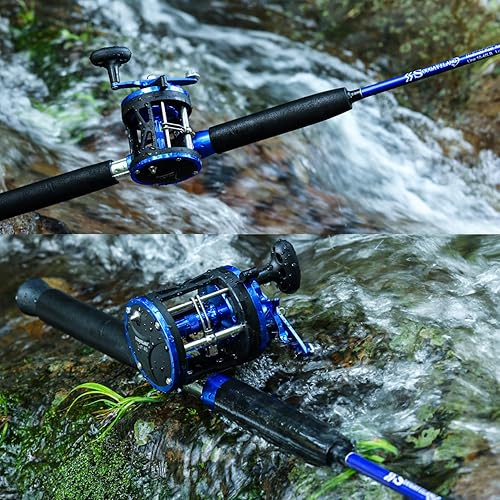 Miniatura 7 de Combo de caña de pescar Sougaiyang, combo de carrete de pesca con arrastre de 2 piezas con relación de engranajes de 3.8:1 y rodamientos 3+1,