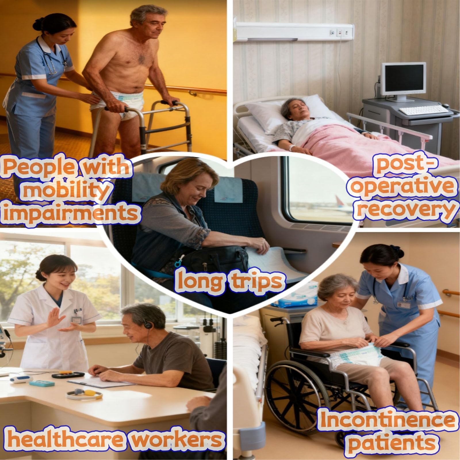 Inkontinenzhöschen Für Erwachsene, Hochgeschnittene Patchwork-Windelüberhosen, Waschbar, Wiederverwendbar Für Lange Reisen Und Die Postoperative GenesungWhite,7XL